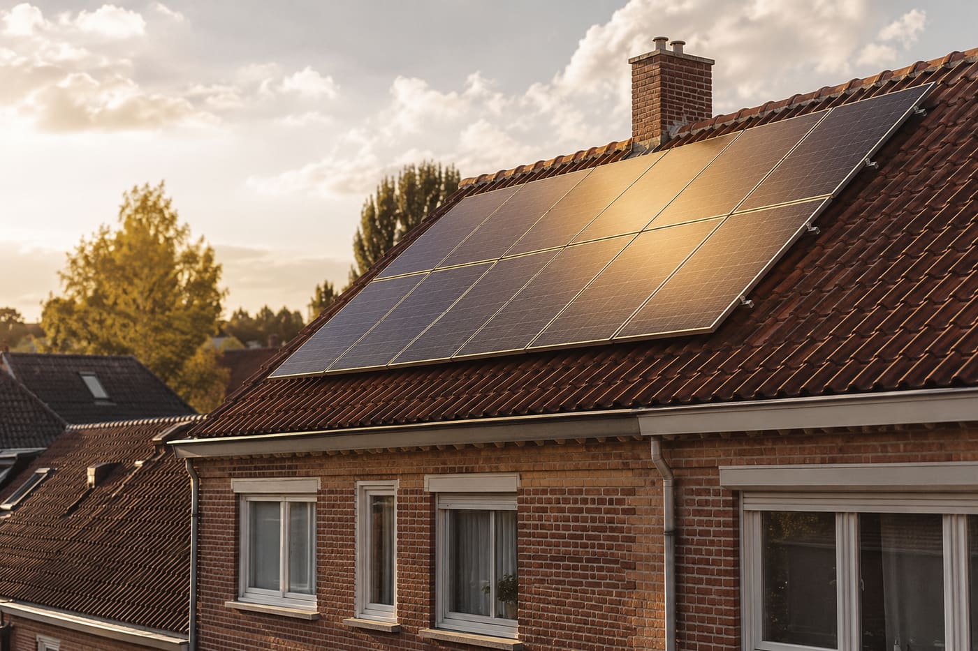 Zonnepanelen op het dak van een woning